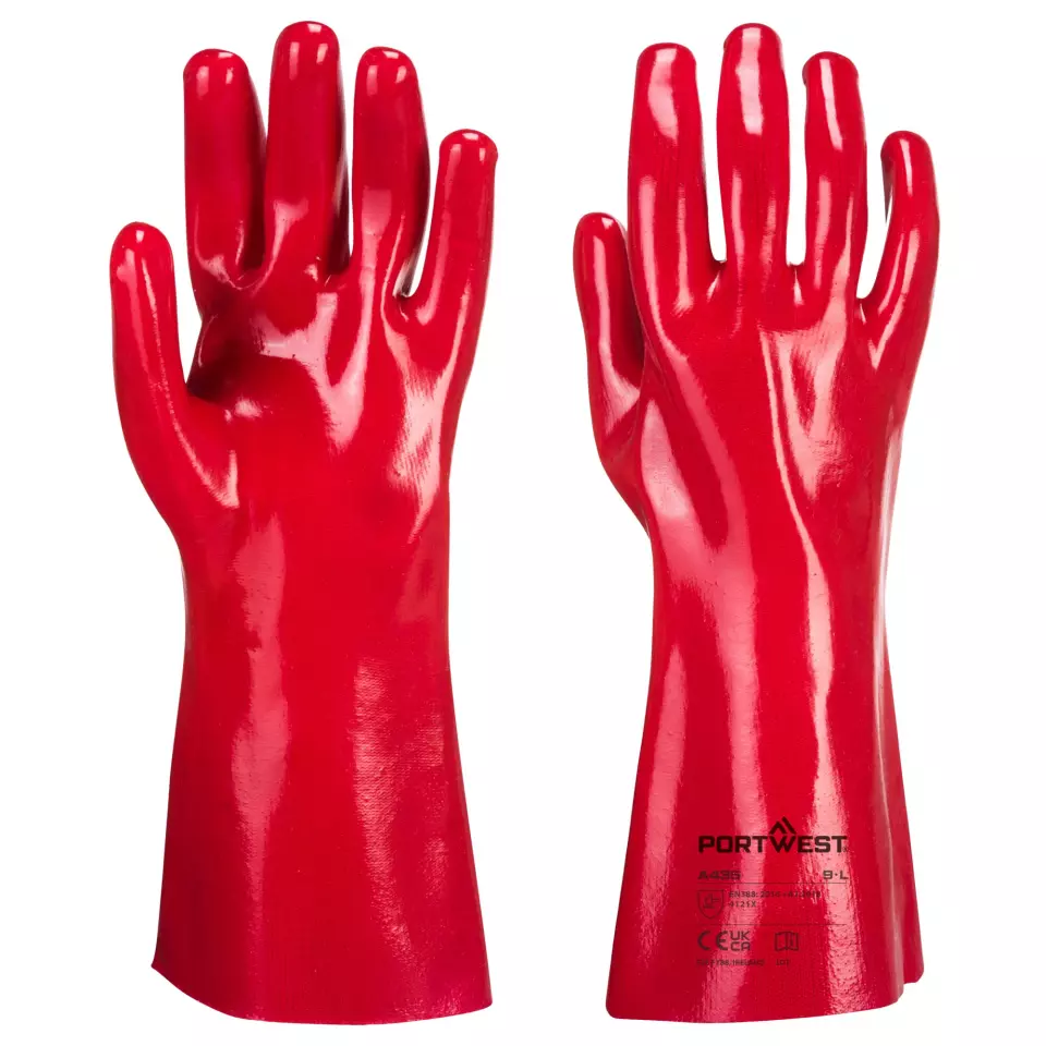 Portwest A435RER, Grip 12 PVC Gauntlet 35cm, Size XL, Red, image 3, gallery thumbnail