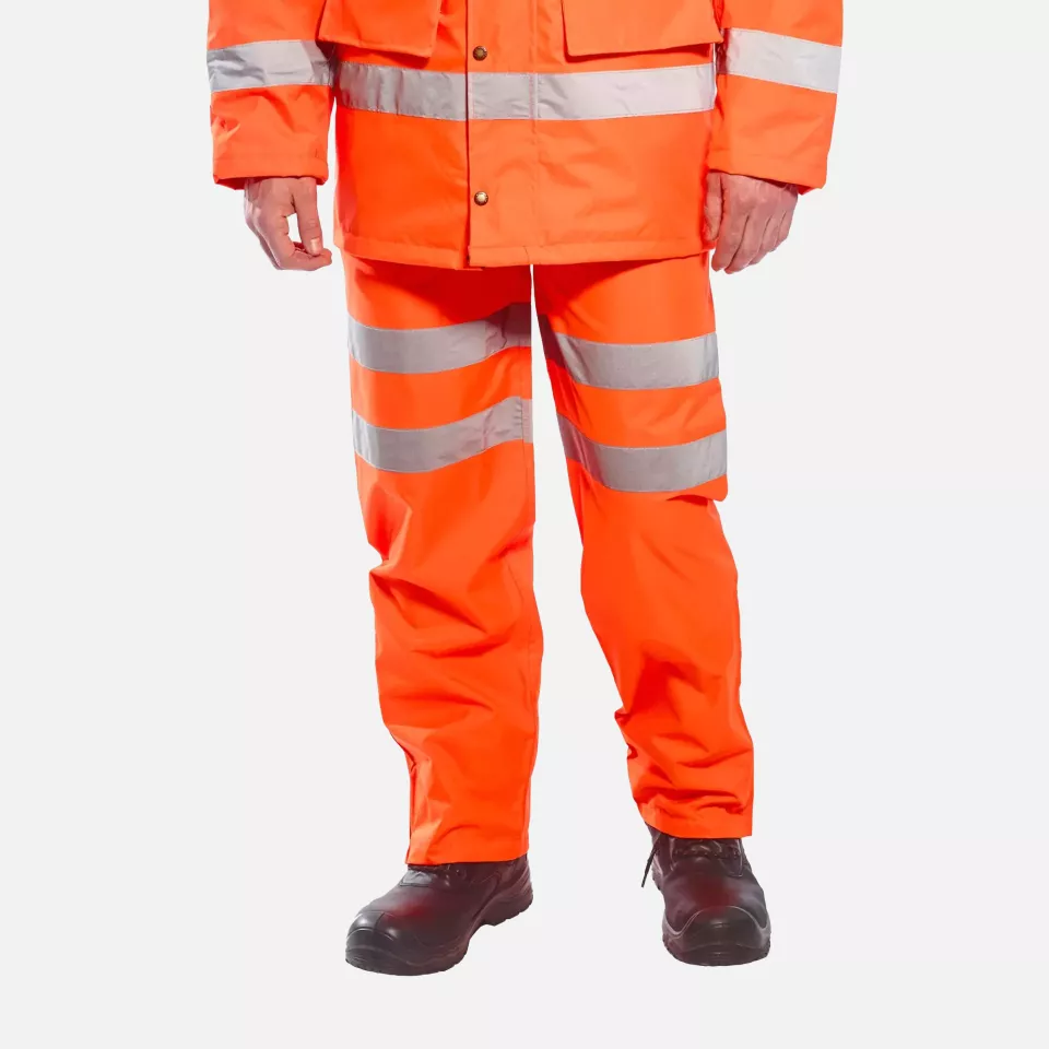 Portwest RT61ORR, Hi-Vis Breathable Rain Trousers, Orange, image 2, gallery thumbnail