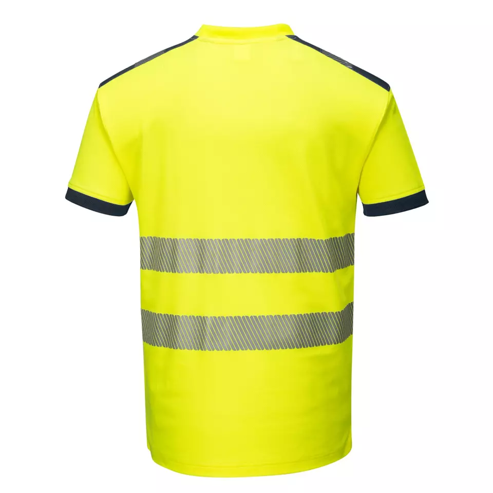 Portwest T181YNR, PW3 Hi-Vis Cotton Comfort T-Shirt S/S, Yellow/Navy, image 2, gallery thumbnail