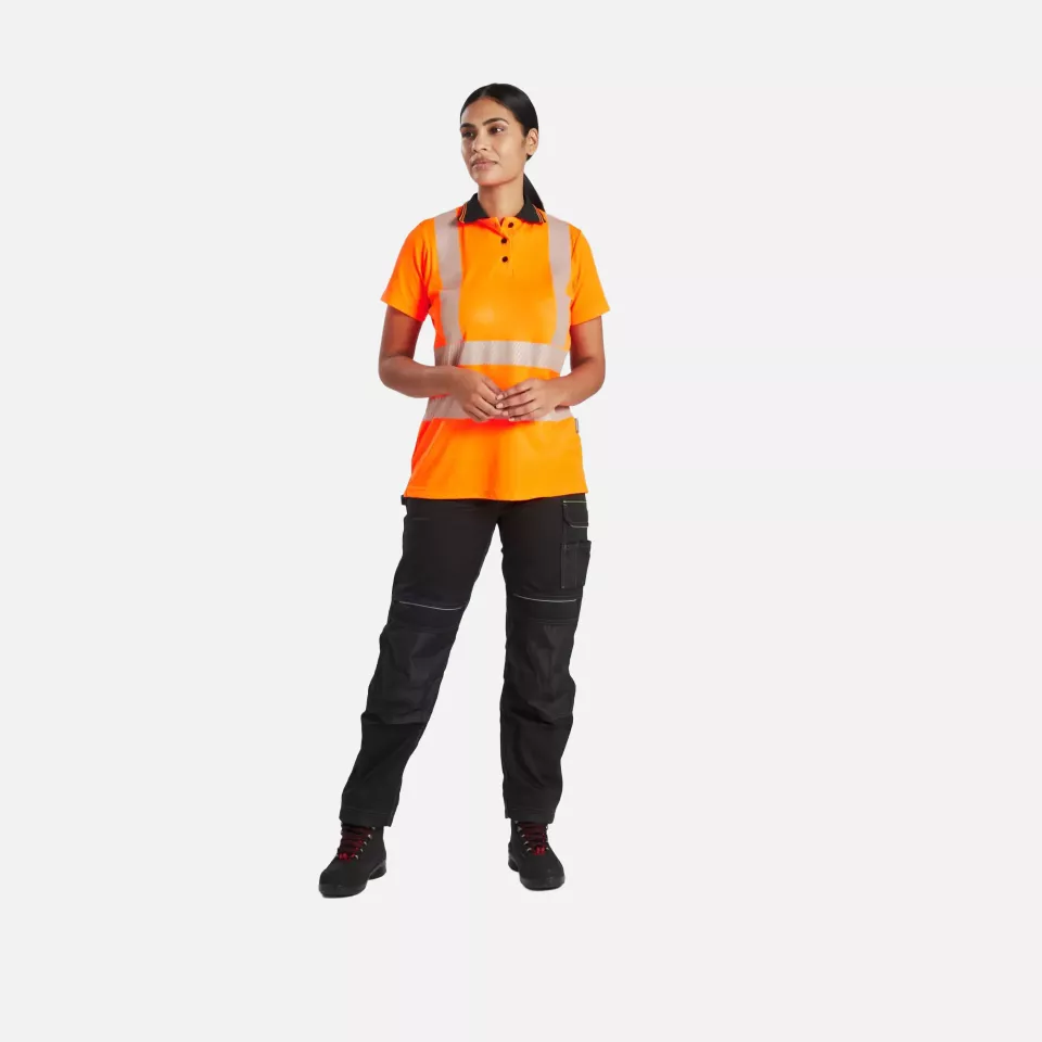 Portwest LW72OBR, Hi-Vis Women's Cotton Comfort Pro Polo Shirt S/S, Orange/Black, image 5, gallery thumbnail