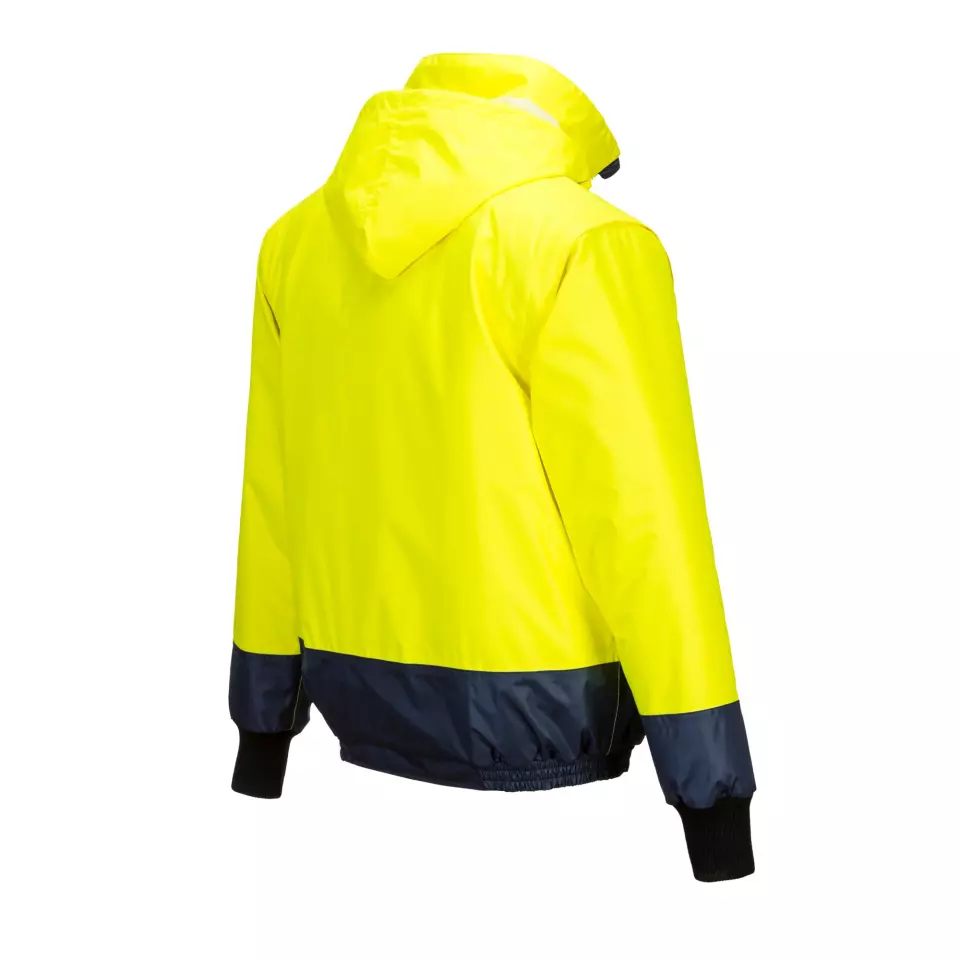 Portwest C464YNR, Hi-Vis 2-in-1 Contrast Essential Lite Bomber Jacket, Yellow/Navy, image 6, gallery thumbnail