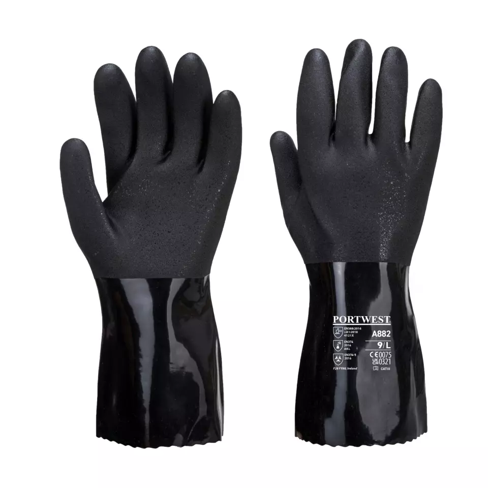 Portwest A882BKR, ESD PVC Chemical Gauntlet, Black, image 2, gallery thumbnail