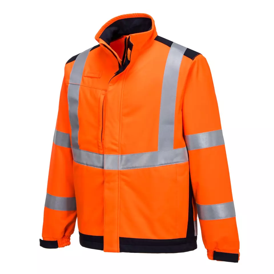 Portwest MV72ONR, Modaflame Multi Norm Arc Softshell Jacket, Orange/Navy, image 3, gallery thumbnail