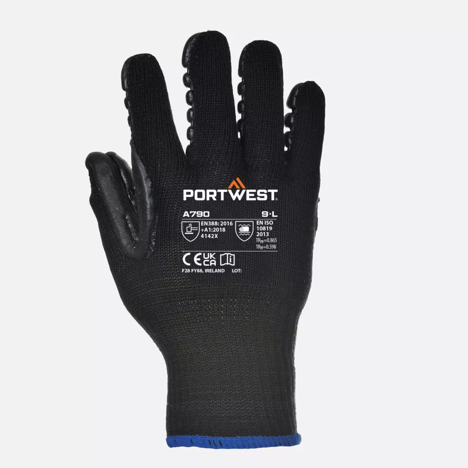 Portwest A790BKR, Anti Vibration Glove, Black, image 1, gallery thumbnail
