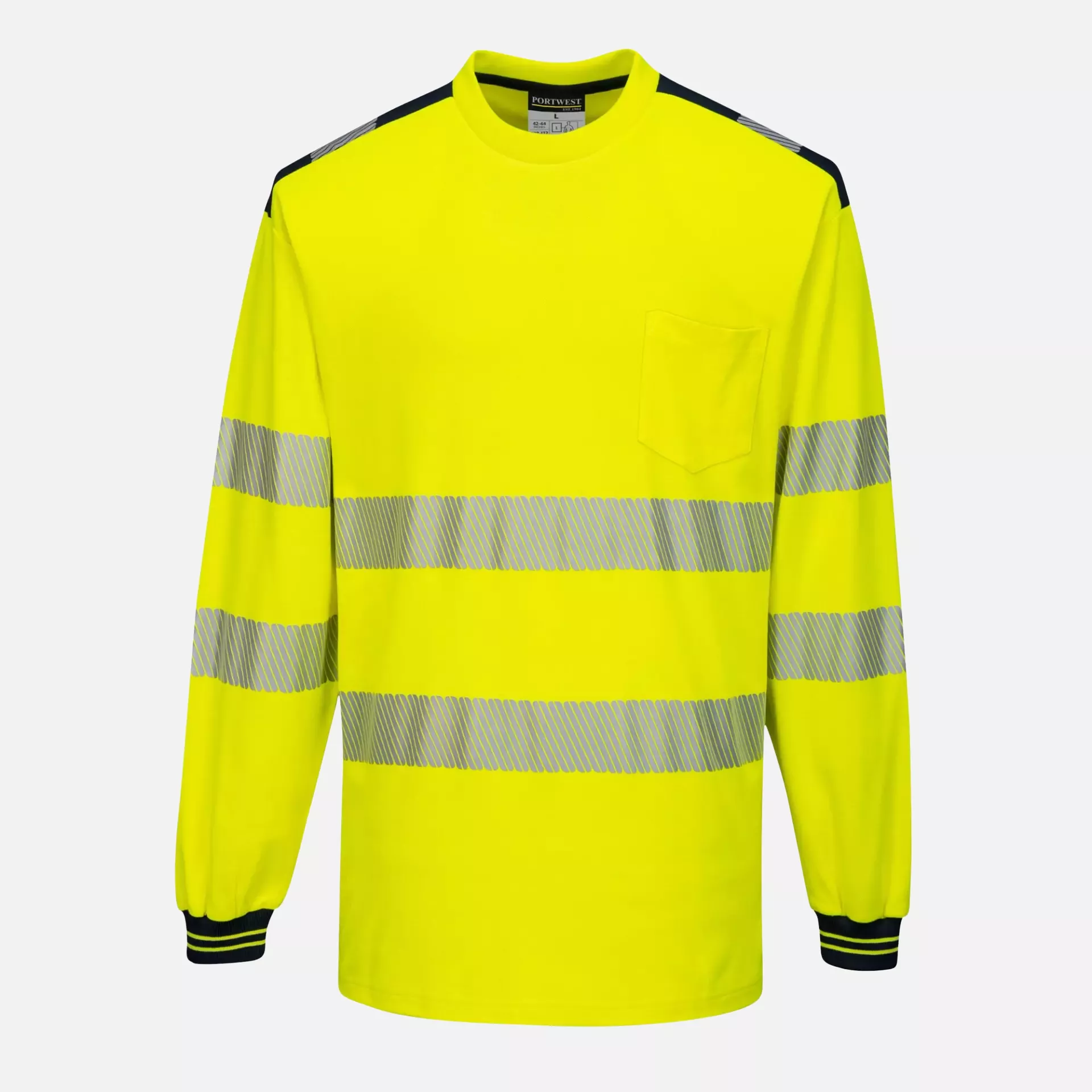 Portwest T185YBR, PW3 Hi-Vis Cotton Comfort T-Shirt L/S, Yellow/Black, image 1