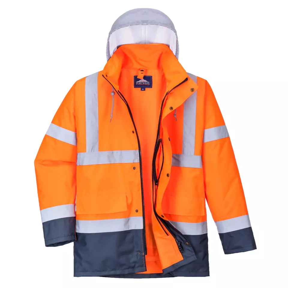 Portwest S471ONR, Hi-Vis 4-in-1 Contrast Traffic Jacket, Orange/Navy, image 5, gallery thumbnail