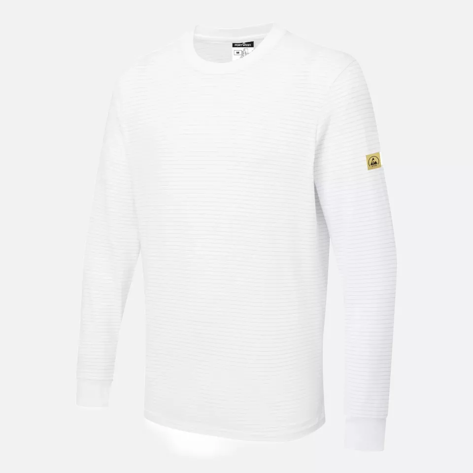 Portwest AS22WHR, Antistatisches ESD-T-Shirt Langarm, Weiß, image 4, gallery thumbnail