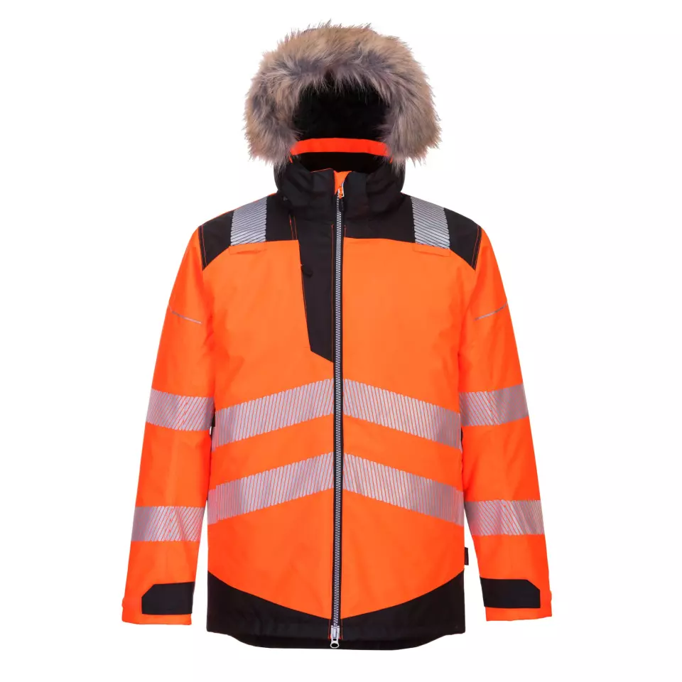 Portwest PW369OBR, PW3 Hi-Vis Winter Parka Jacket, Orange/Black, image 1, gallery thumbnail