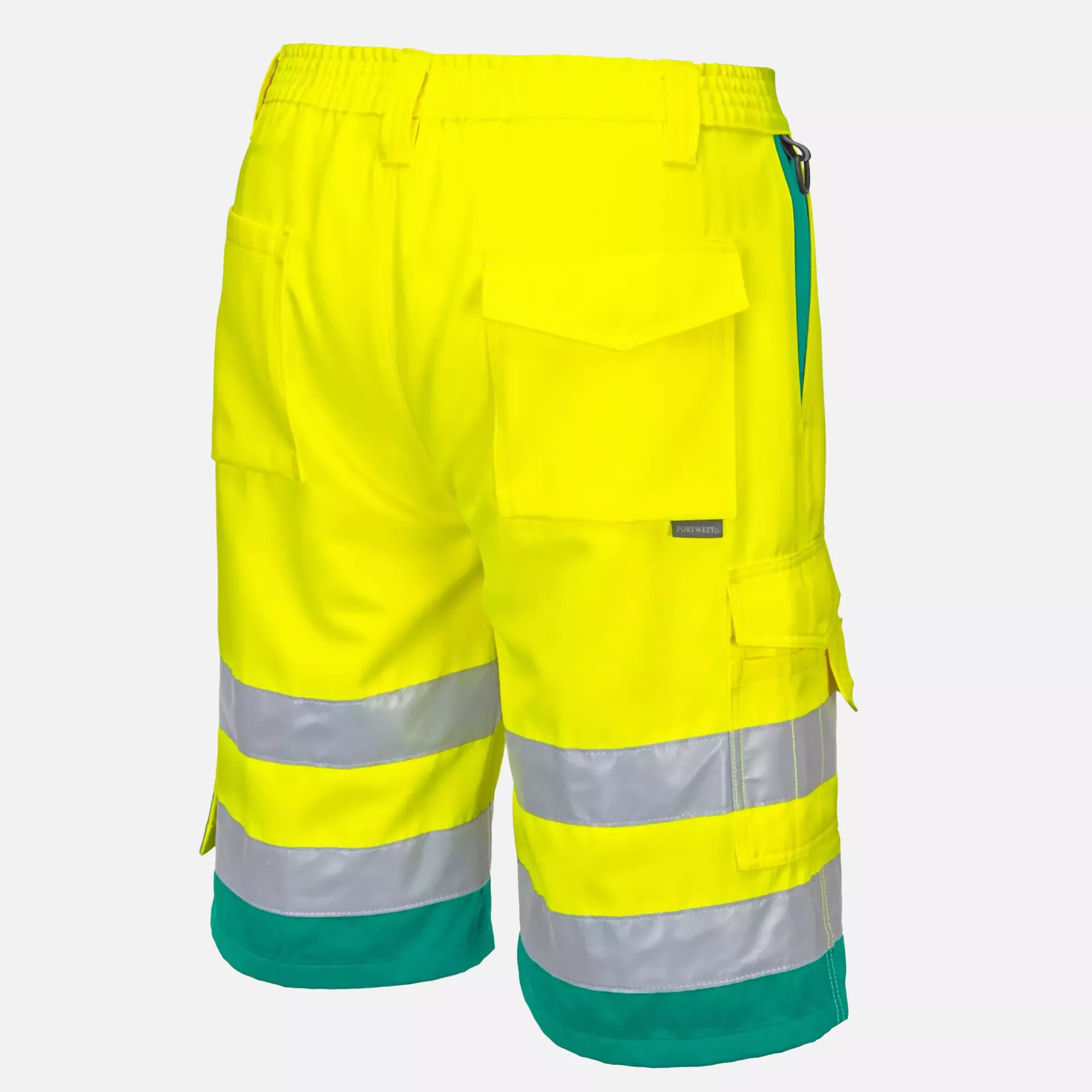 Portwest L043YTR, Hi-Vis Lightweight Polycotton Shorts, Yellow/Teal, image 3