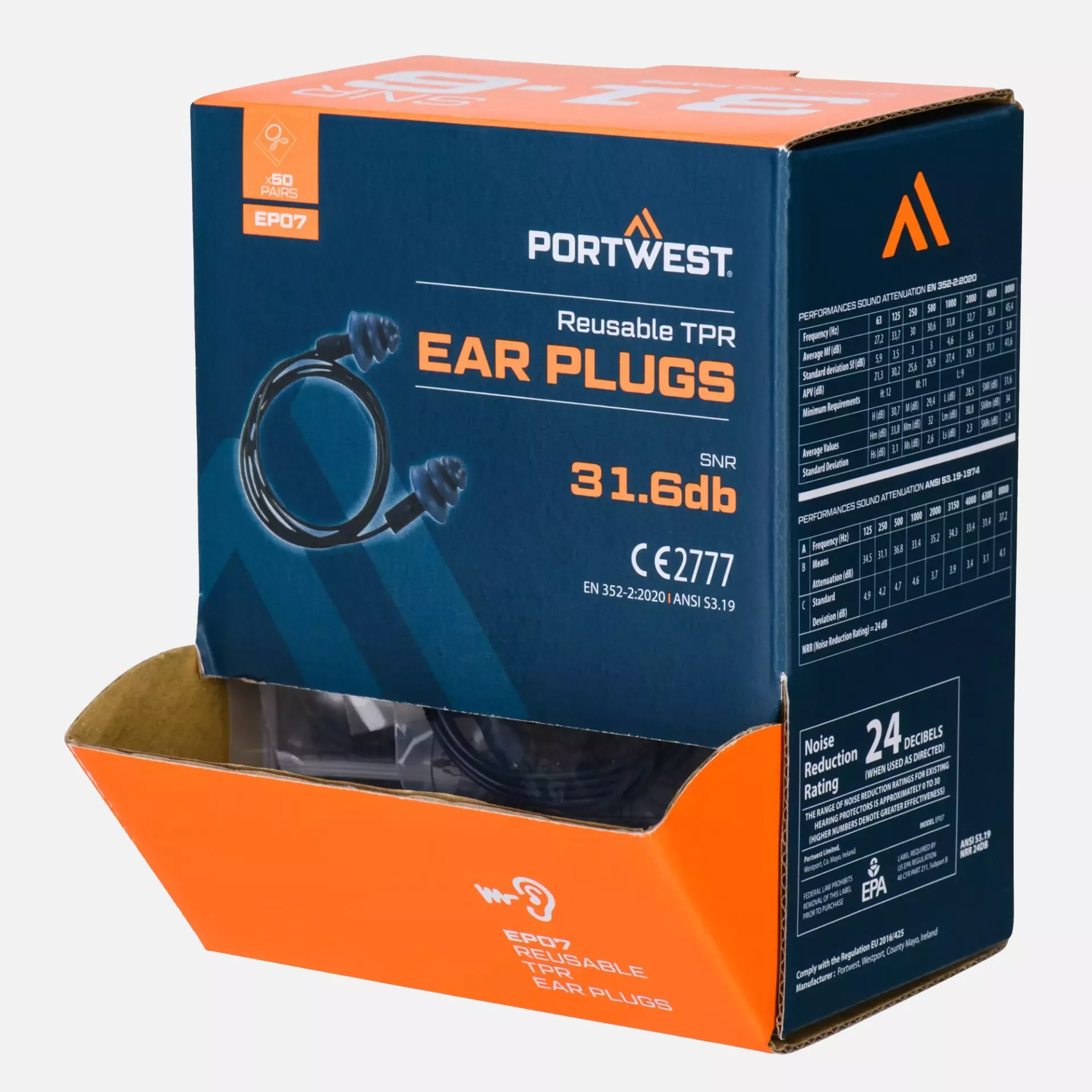 Portwest EP07BLU, Detectable TPR Corded Ear Plugs, Blue, image 2