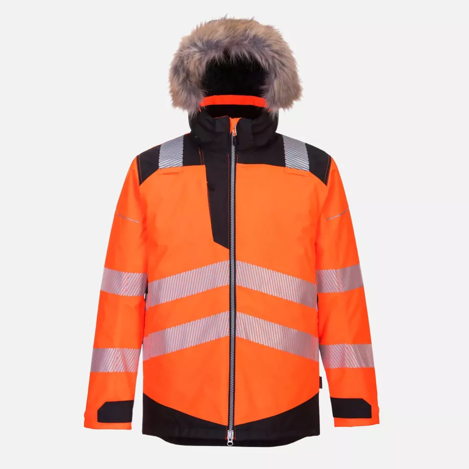 Portwest PW369OBR, PW3 Hi-Vis Winter Parka Jacket, Orange/Black, image 1, gallery thumbnail