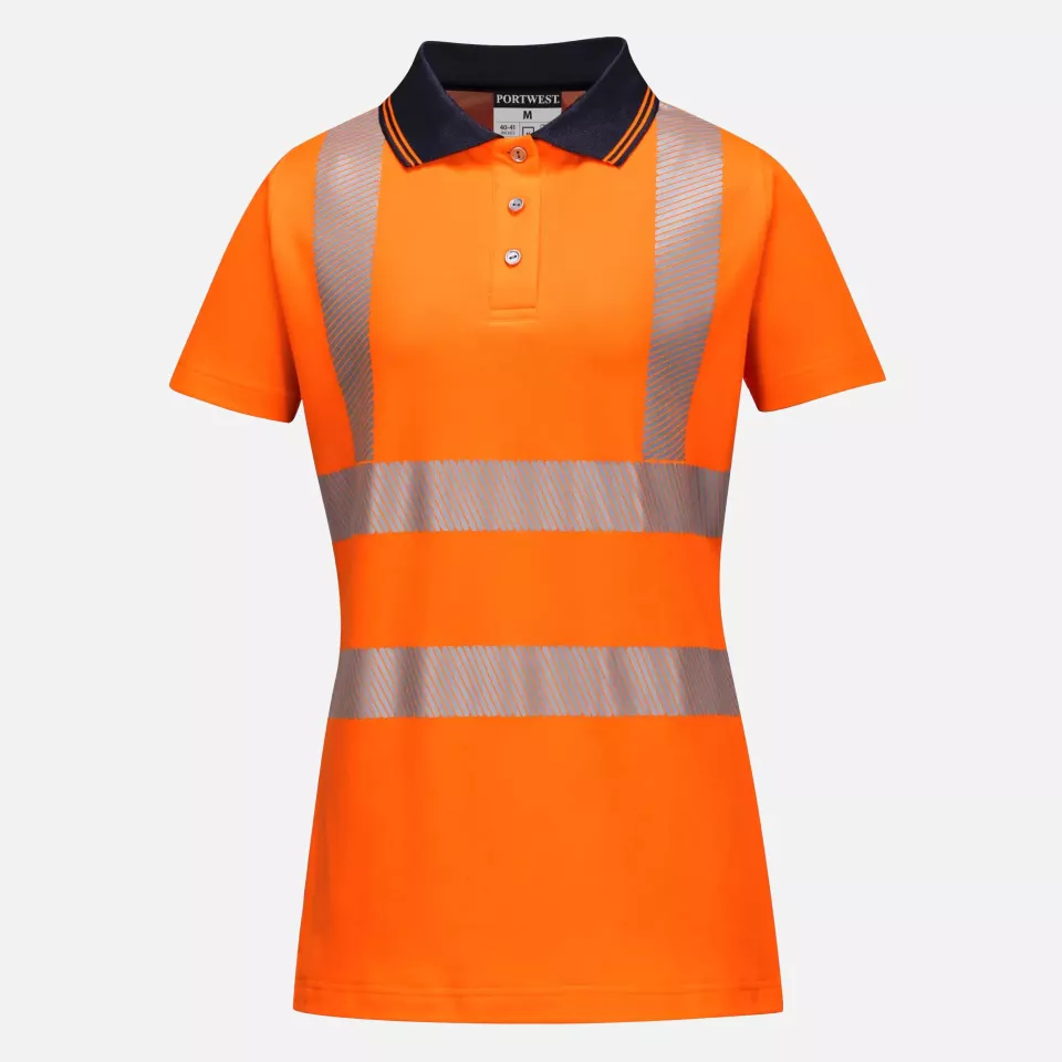 Portwest LW72OBR, Hi-Vis Women's Cotton Comfort Pro Polo Shirt S/S, Orange/Black, image 1, gallery thumbnail