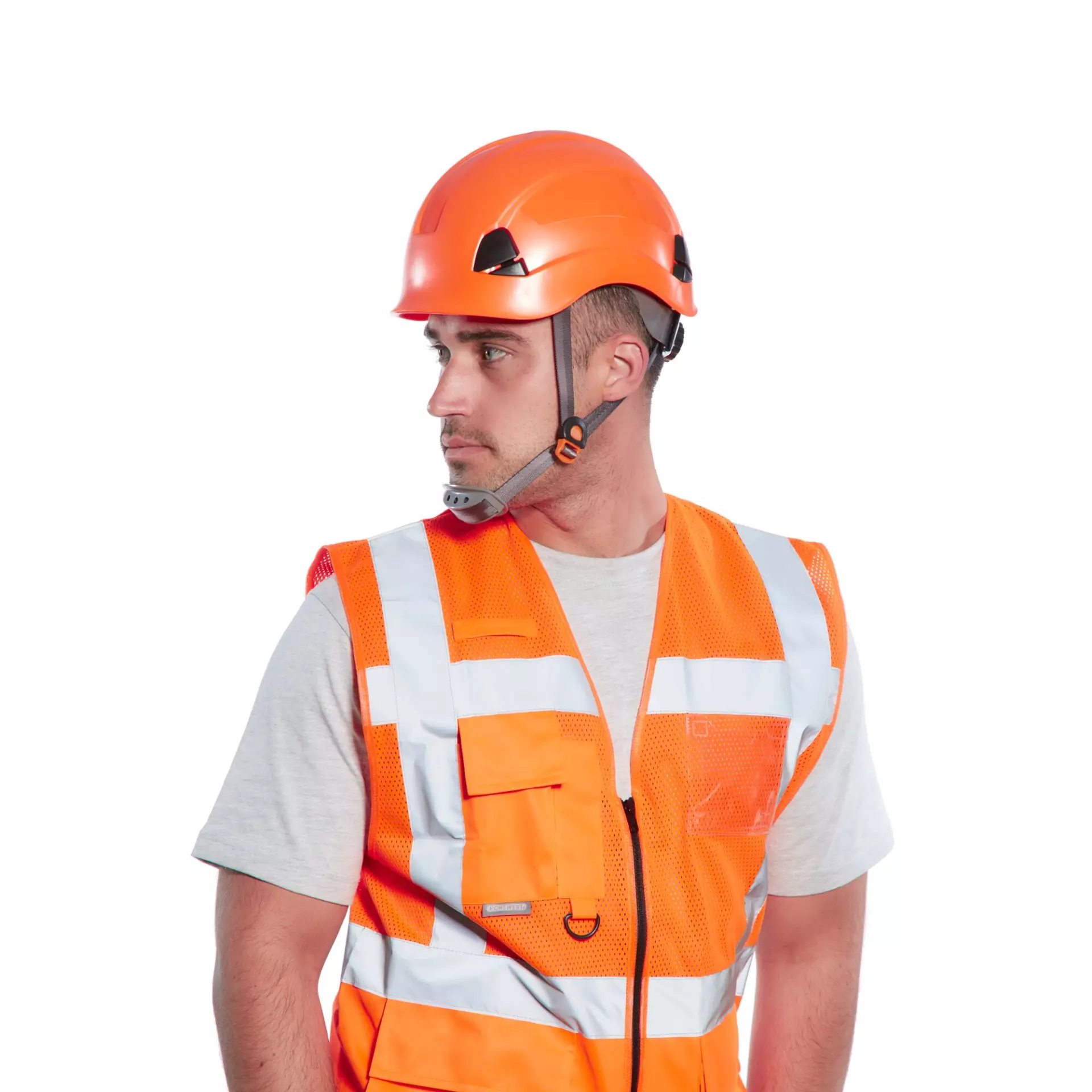 Portwest C496ORR, Madrid Hi-Vis Half Mesh Executive Vest, Orange, image 2