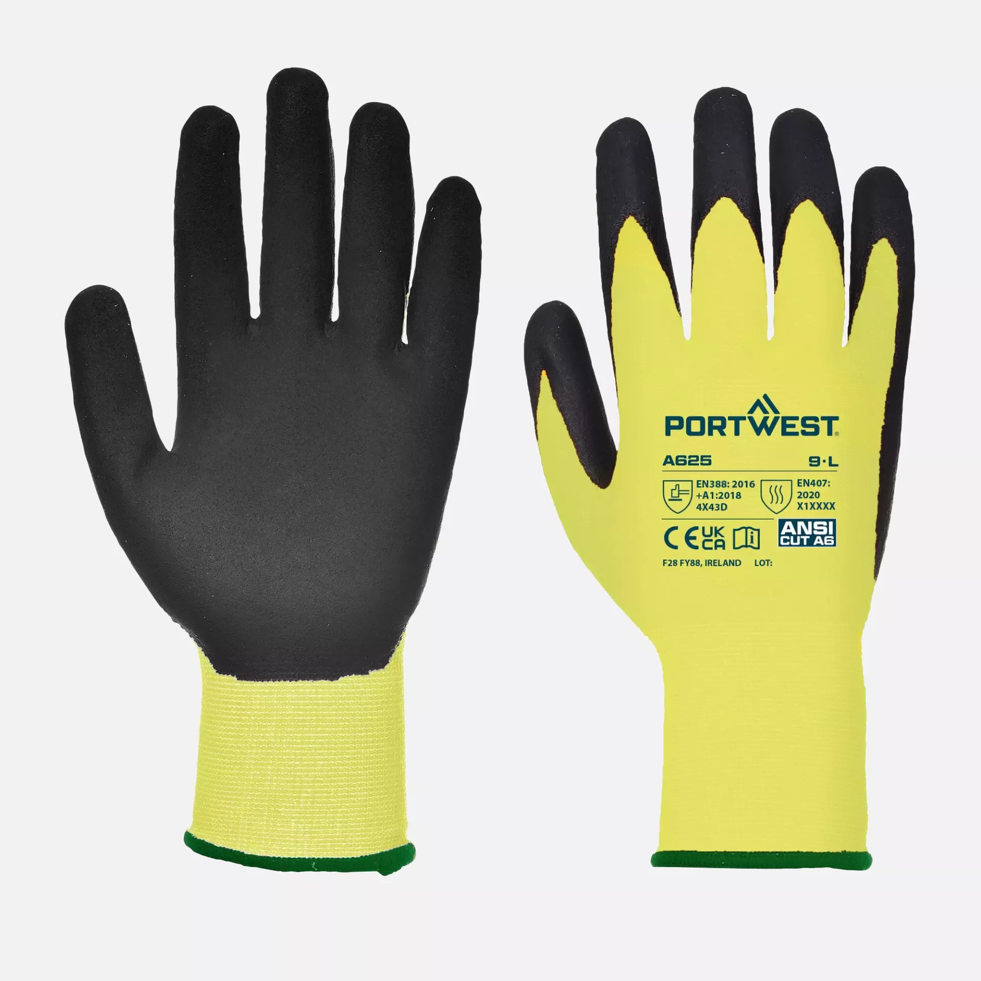 Portwest A625Y8R, Cut D13 PU Viz-Tex Glove, Yellow/Black, image 3