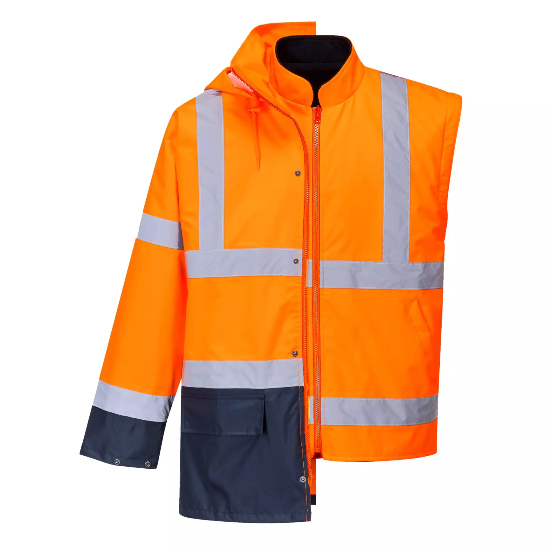 Portwest S766ONR, Hi-Vis 5-in-1 Contrast Essential Jacket, Orange/Navy, image 4