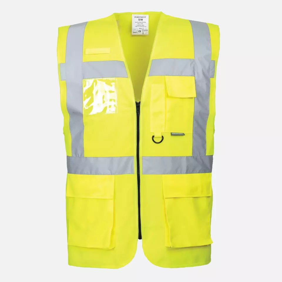 Portwest S476YER, Berlin Hi-Vis Executive Vest, Yellow, image 2, gallery thumbnail