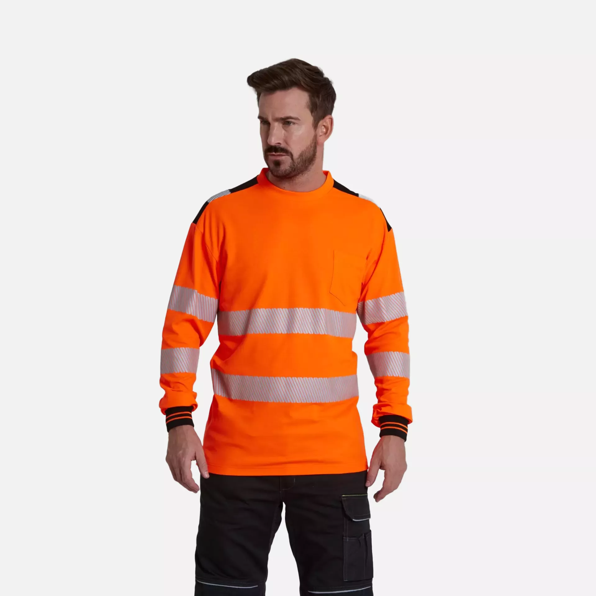 Portwest T185OBR, PW3 Hi-Vis Cotton Comfort T-Shirt L/S, Orange/Black, image 3