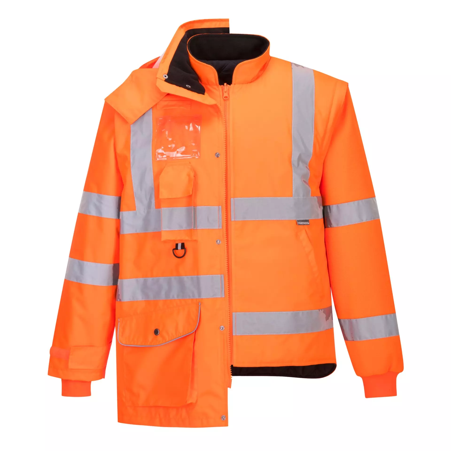 Portwest RT27ORR, Hi-Vis Breathable 7-in-1 Traffic Jacket, Orange, image 8