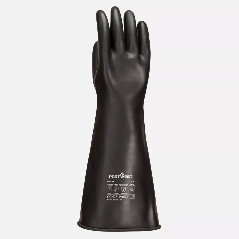 Portwest A802BKR, Heavyweight Latex Rubber Gauntlet, Black, image 1, gallery thumbnail
