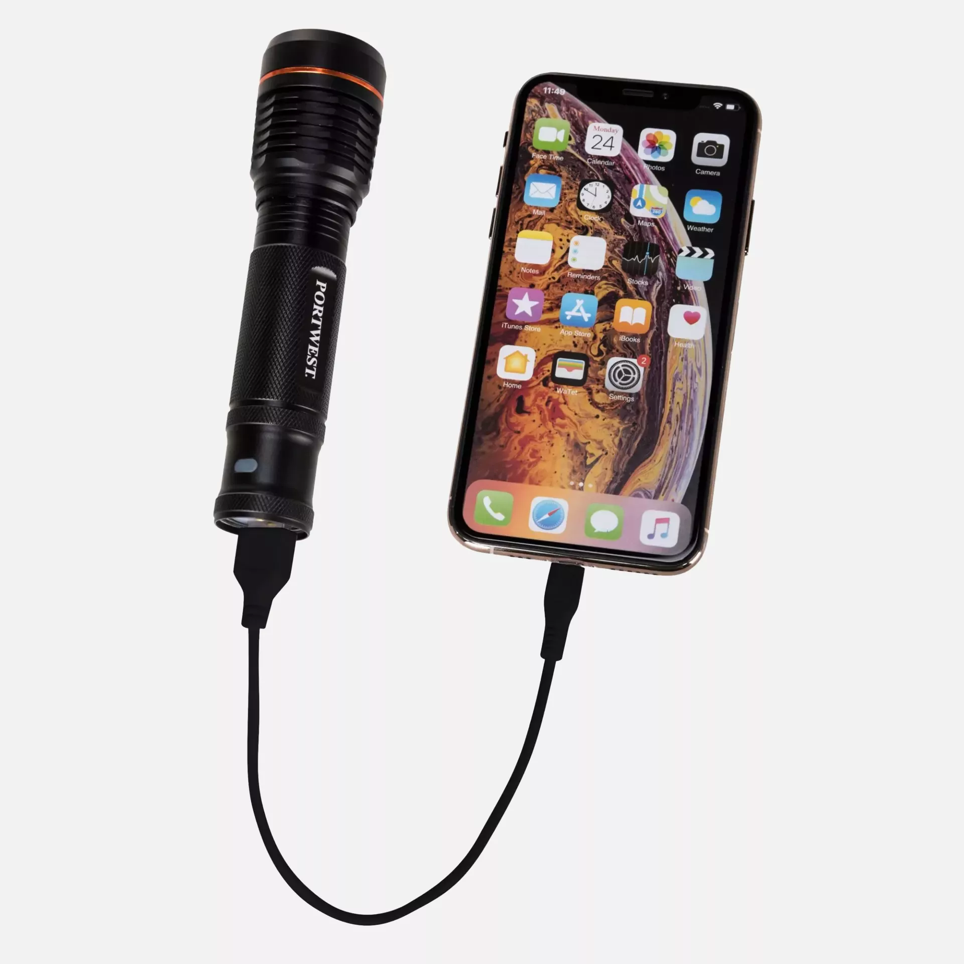 Portwest PA75BKR, USB Rechargeable Torch, Black, image 6