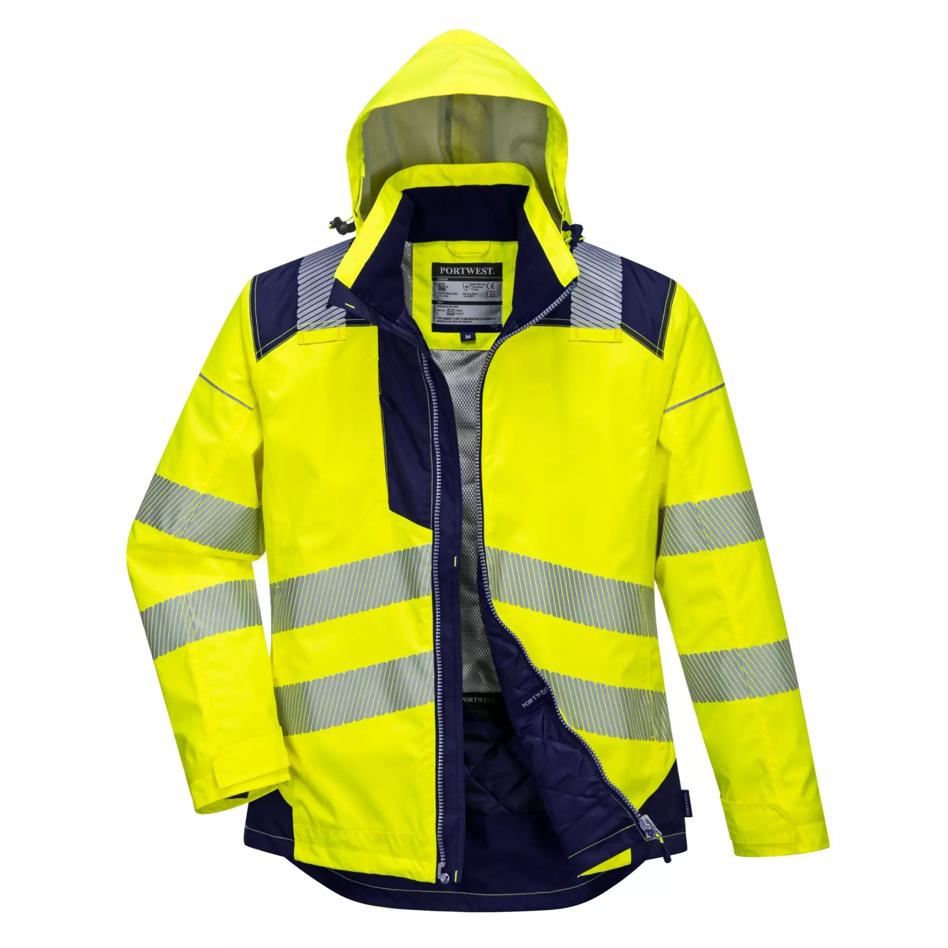 Portwest T400YNR, PW3 Hi-Vis Winter Jacket, Yellow/Navy, image 3