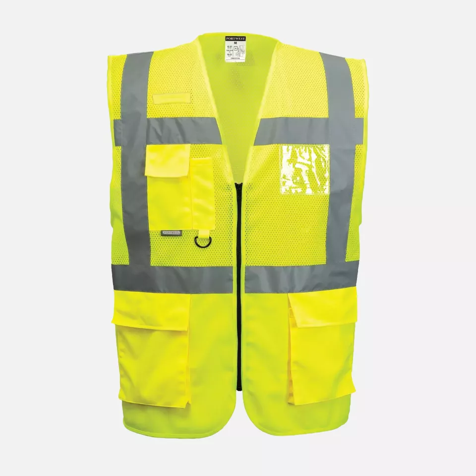 Portwest C496YER, Madrid Hi-Vis Half Mesh Executive Vest, Yellow, image 1, gallery thumbnail