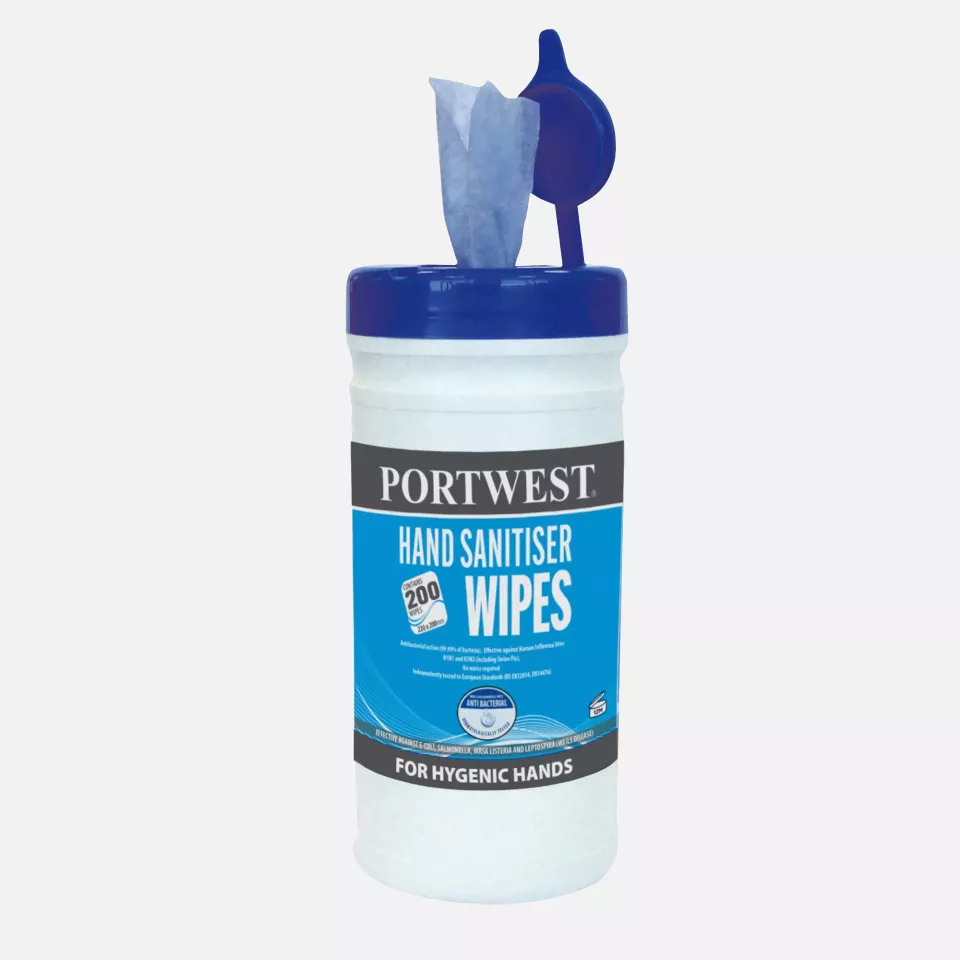 Portwest IW40BLU, Hand Sanitiser Wipes (200 Wipes), Blue, image 1, gallery thumbnail