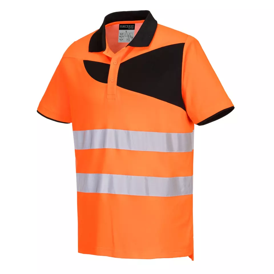 Portwest PW212OBR, PW2 Hi-Vis Cotton Comfort Polo Shirt S/S, Orange/Black, image 4, gallery thumbnail