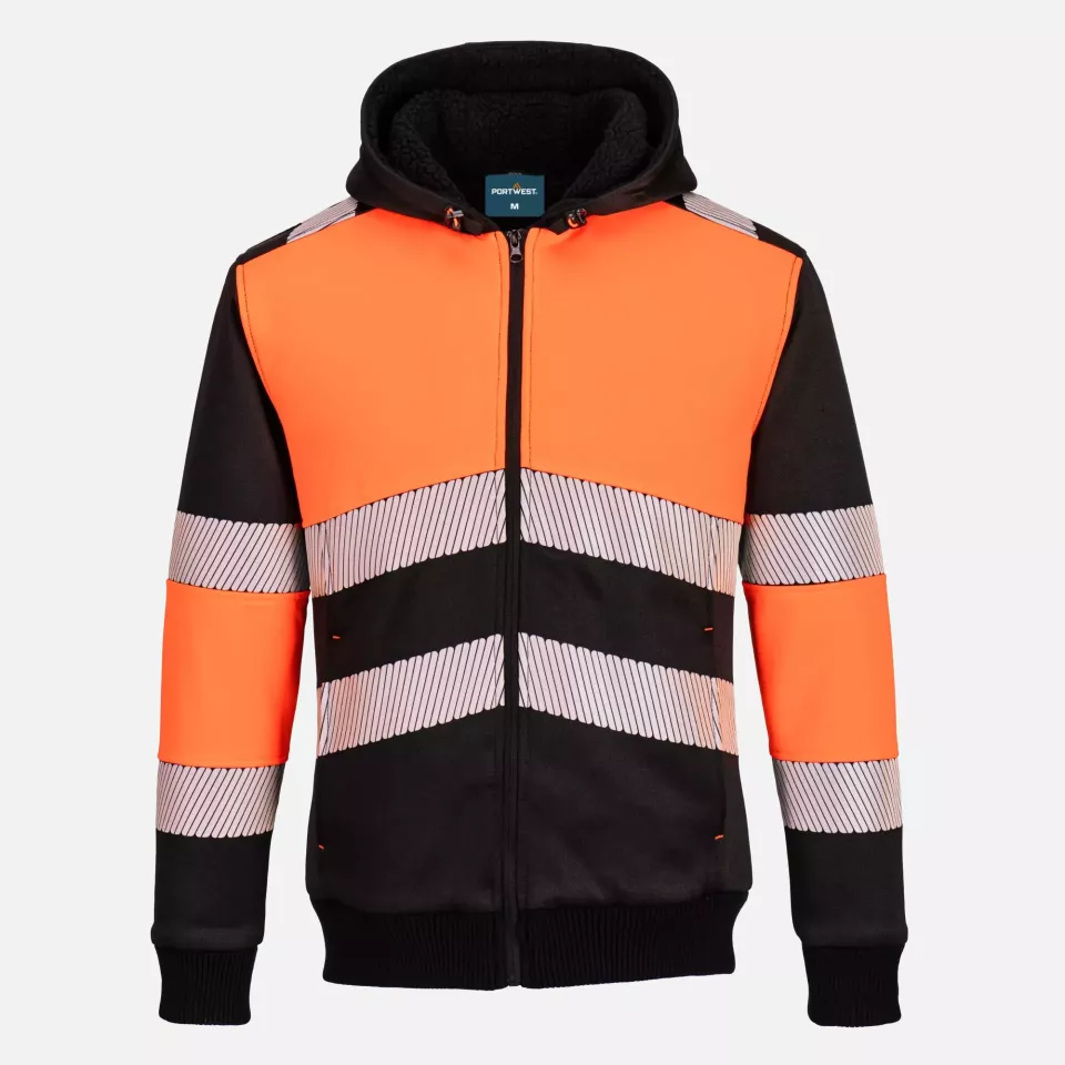 Portwest PW377OBR, PW3 Zipped Class 1 Winter Hoodie, Orange/Black, image 1, gallery thumbnail