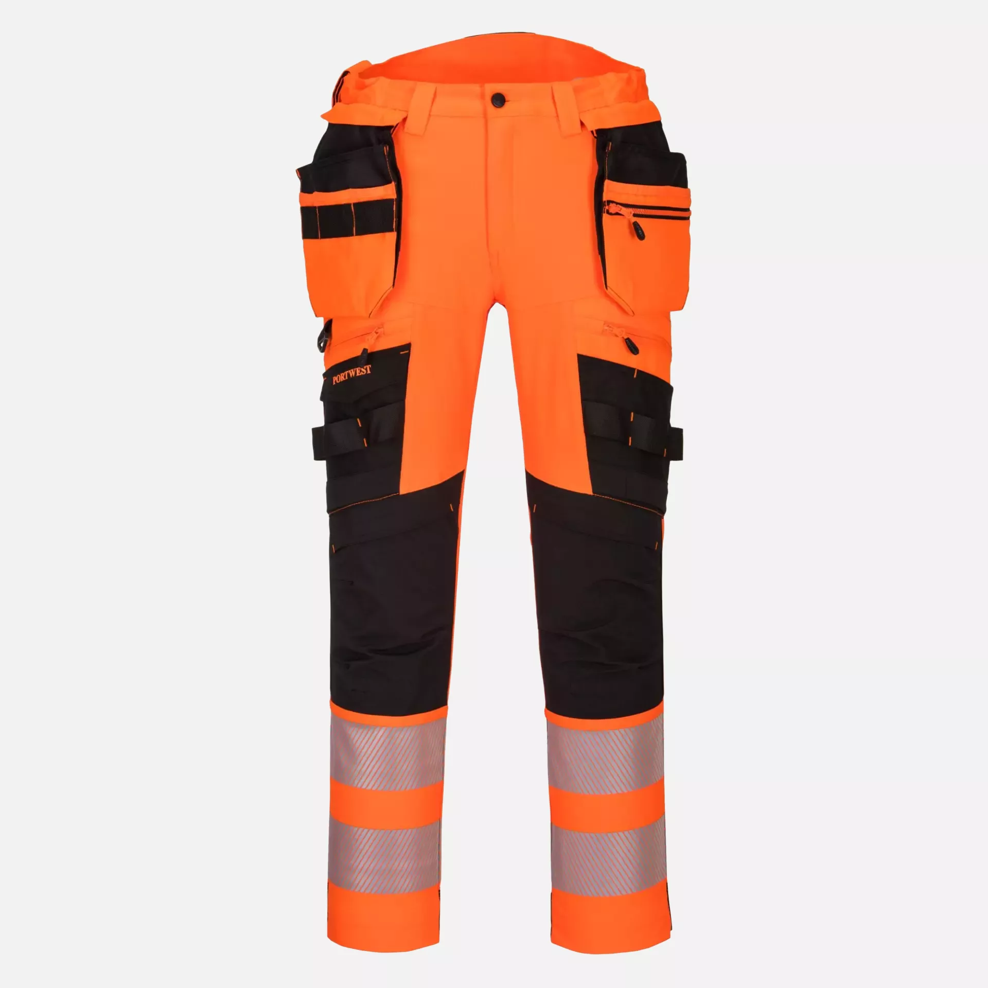 Portwest DX442OBR, DX4 Hi-Vis Detachable Holster Pocket Trousers, Orange/Black, image 1