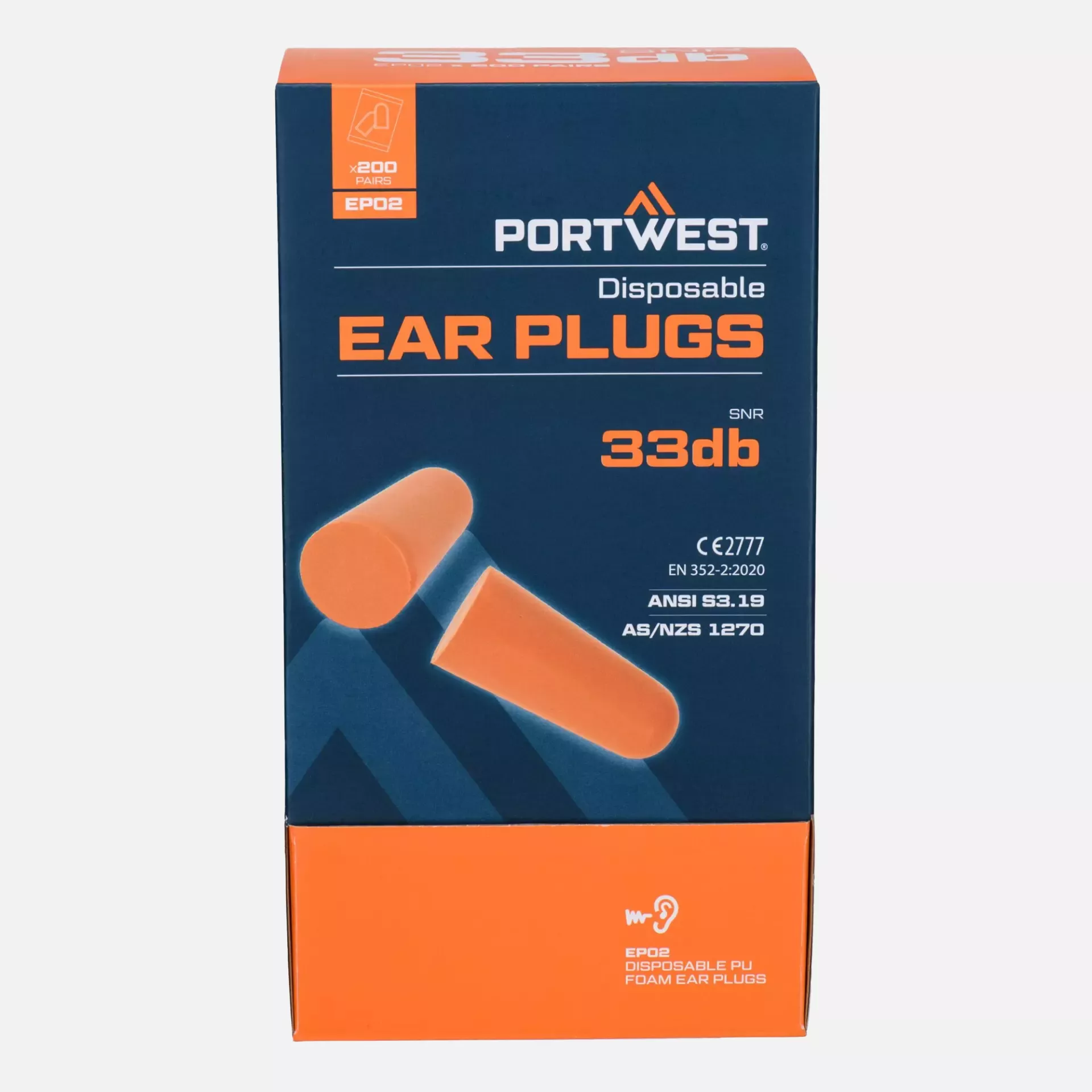 Portwest EP02ORR, PU Foam Ear Plugs, Orange, image 2