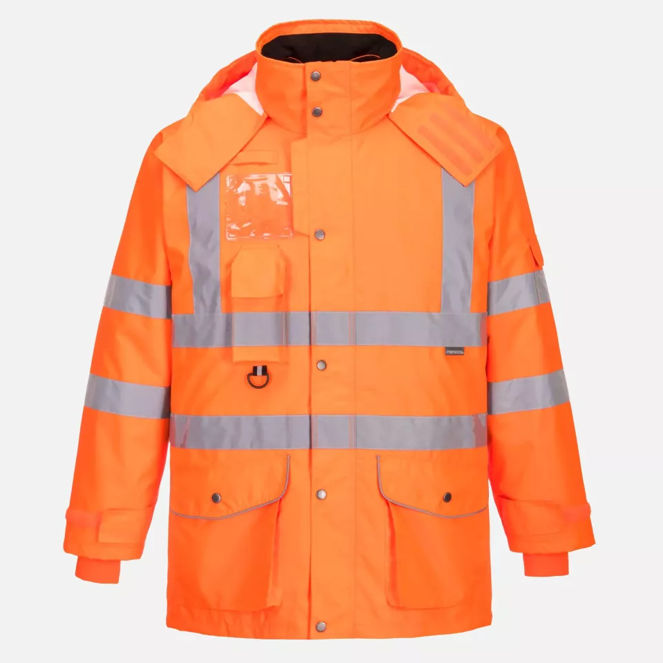 Portwest RT27ORR, Hi-Vis Breathable 7-in-1 Traffic Jacket, Orange, image 1, gallery thumbnail