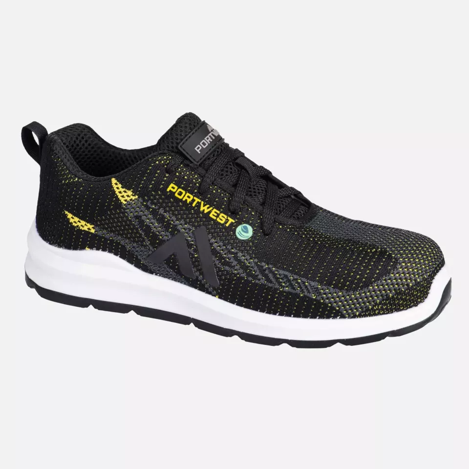 Portwest FC06BKY, Eco Fly Composite Trainer S1PS SR FO, Black/Yellow, image 4, gallery thumbnail