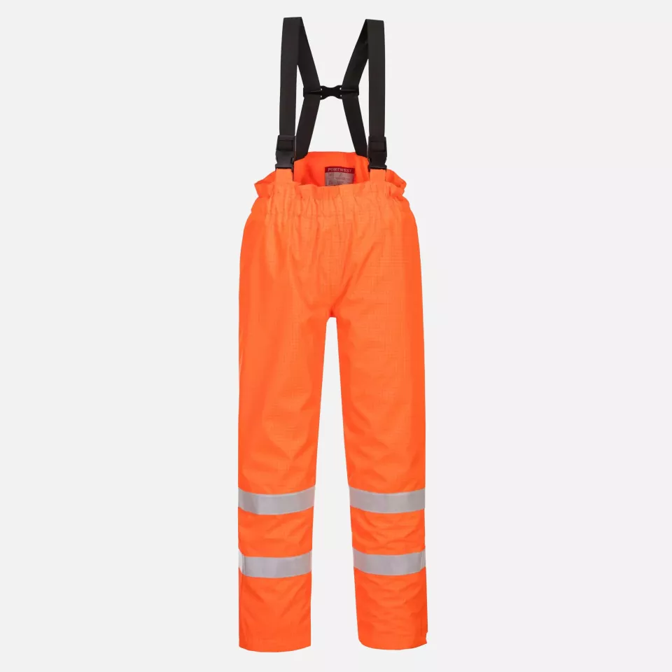 Portwest S781ORR, Bizflame Rain Lined Hi-Vis Antistatic FR Trousers, Orange, image 1, gallery thumbnail