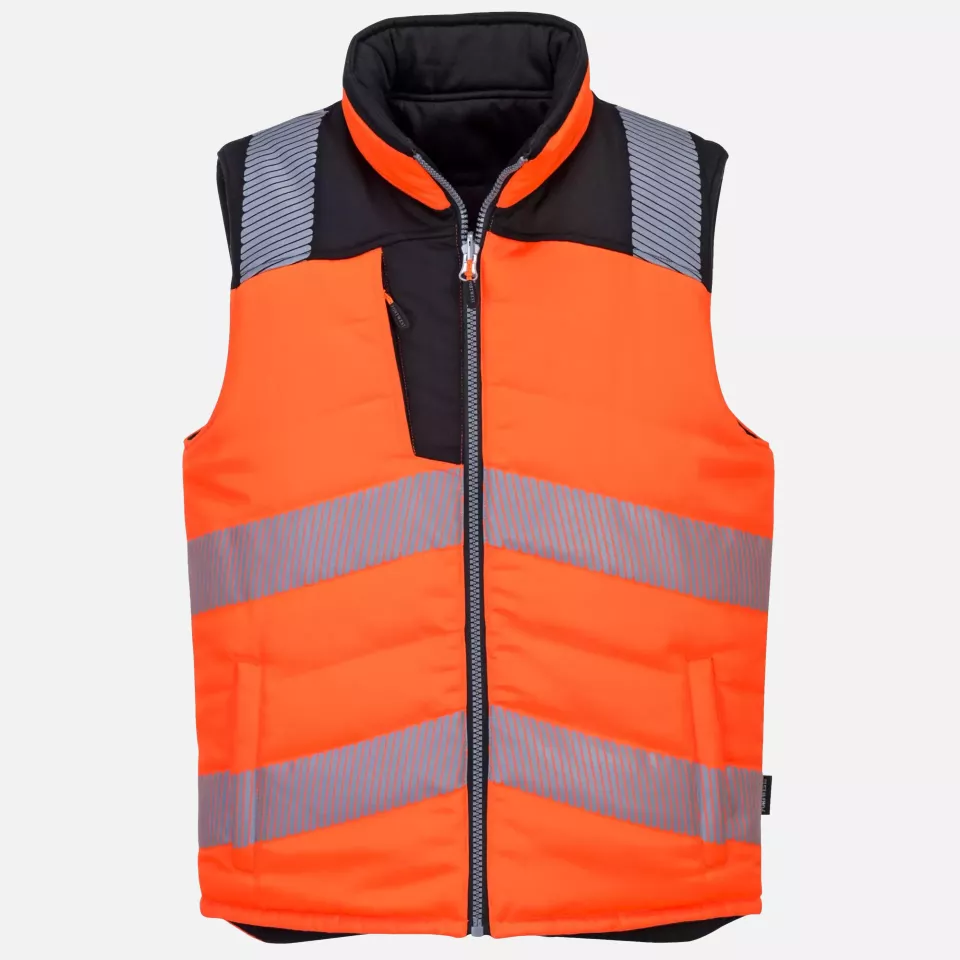 Portwest PW374OBR, PW3 Hi-Vis Reversible Bodywarmer, Orange/Black, image 1, gallery thumbnail