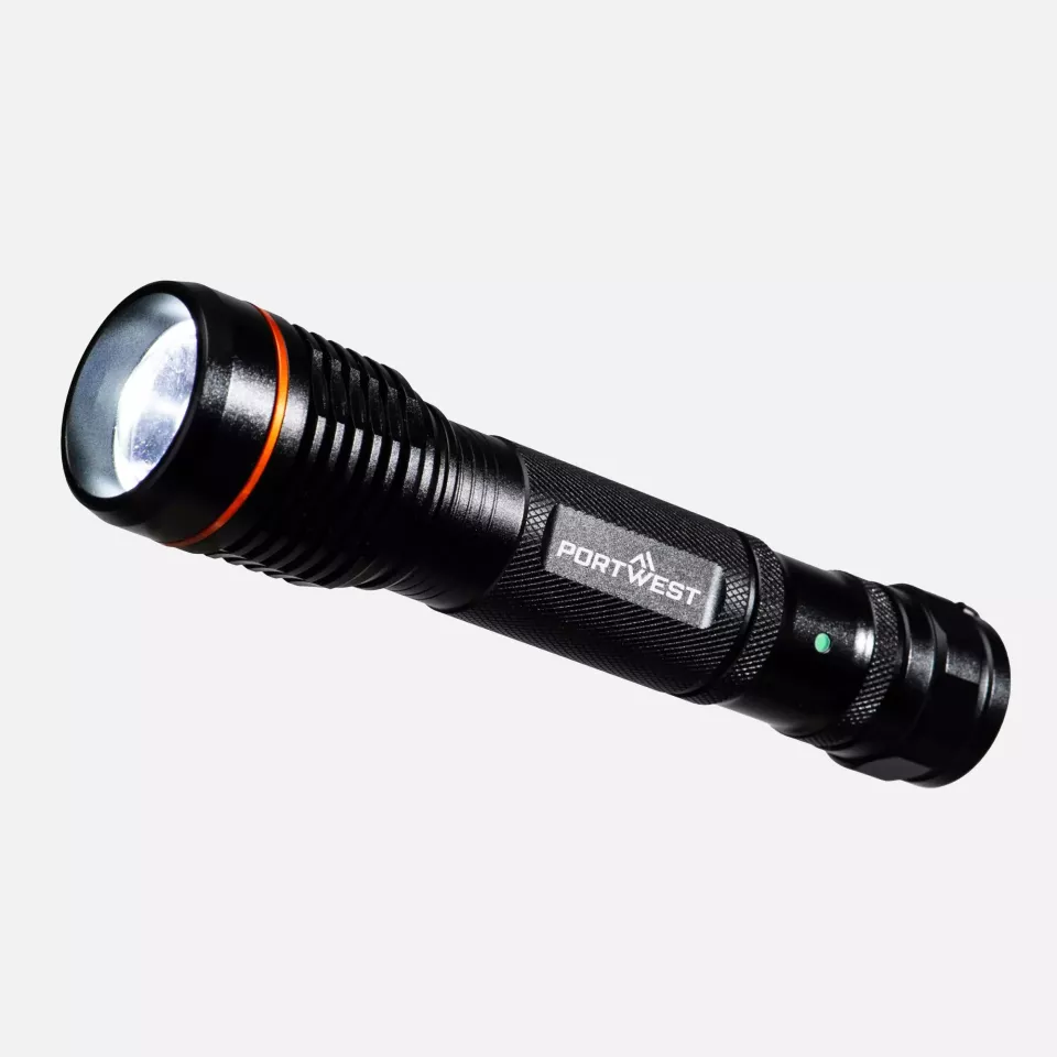 Portwest PA75BKR, USB Rechargeable Torch, Black, image 1, gallery thumbnail