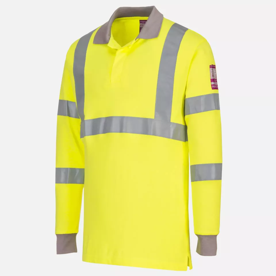 Portwest FR77YER, Modaflame Knit Hi-Vis Anti-Static FR Long Sleeve Polo Shirt, Yellow, image 3, gallery thumbnail