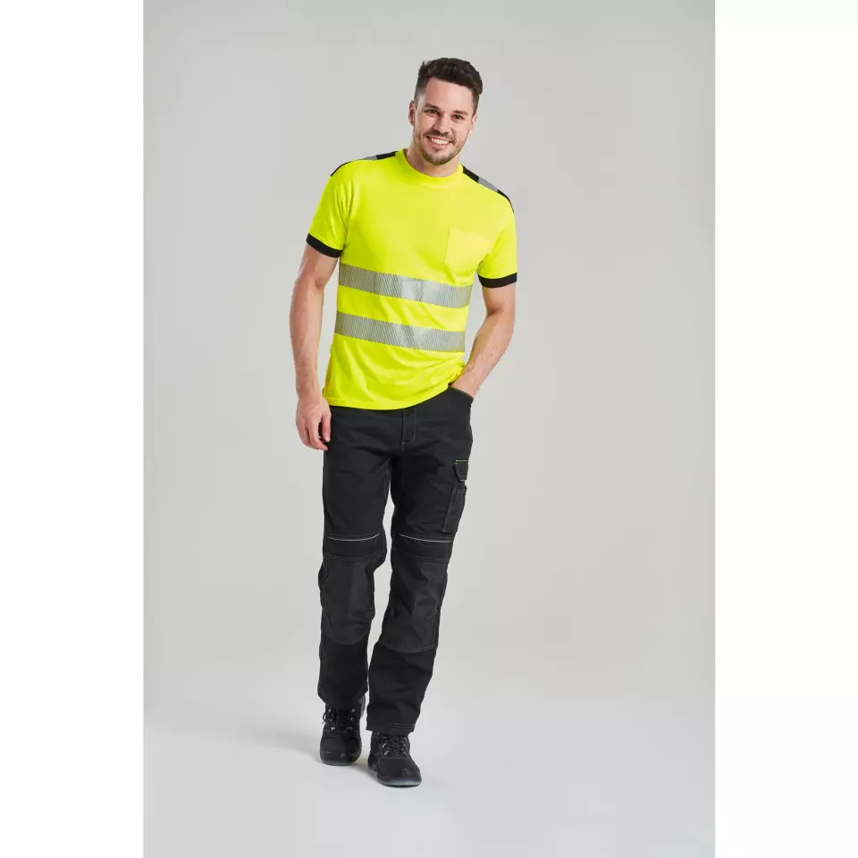 Portwest T181YBR, PW3 Hi-Vis Cotton Comfort T-Shirt S/S, Yellow/Black, image 3, gallery thumbnail