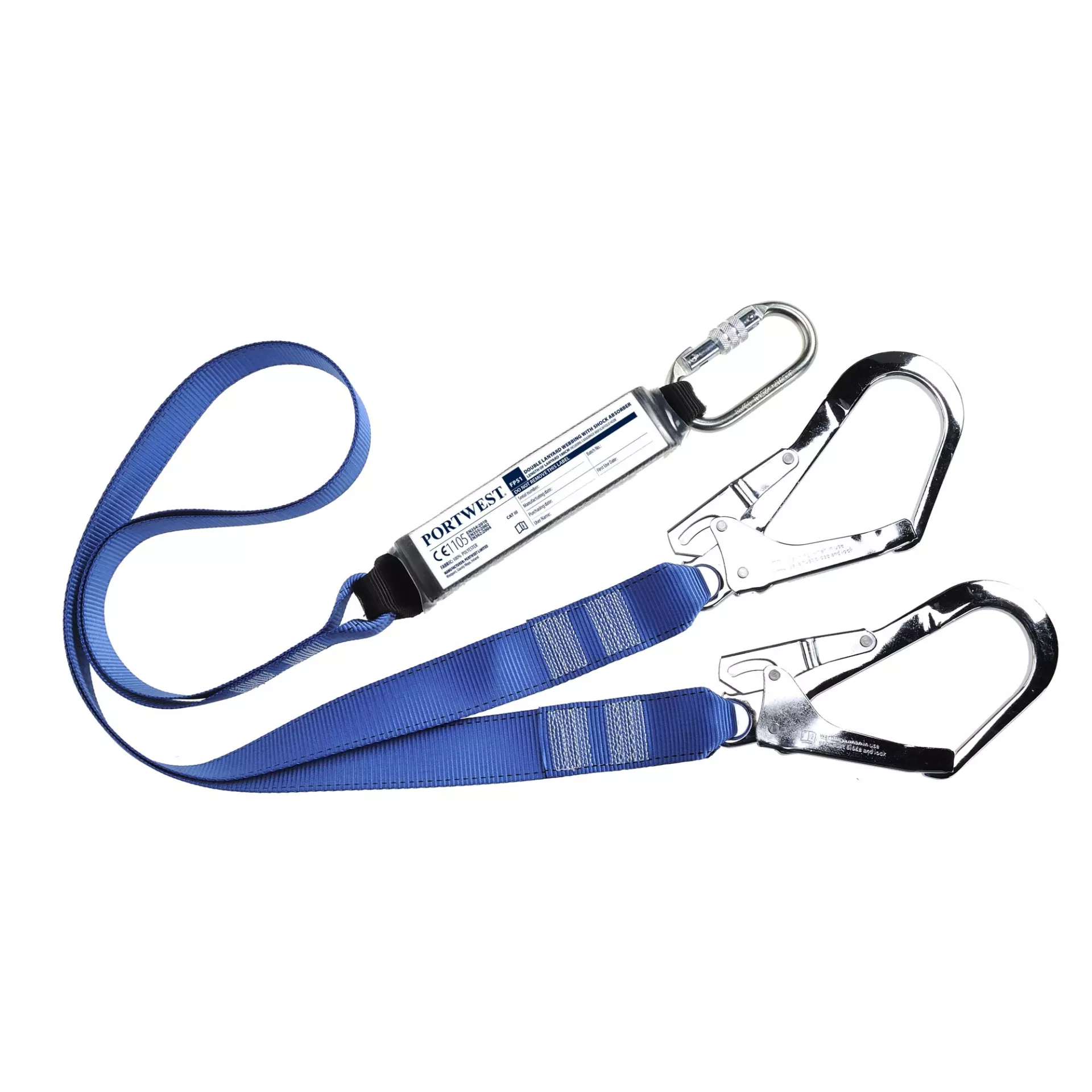 Portwest FP51RBR, Double Webbing 1.8m Lanyard With Shock Absorber, Royal Blue, image 1