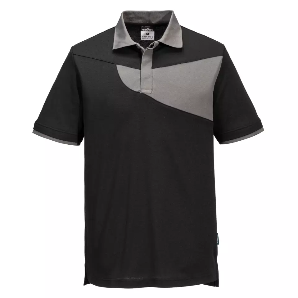 Portwest PW210BZR, PW2 Cotton Comfort Polo Shirt S/S, Black/Zoom Grey, image 1, gallery thumbnail