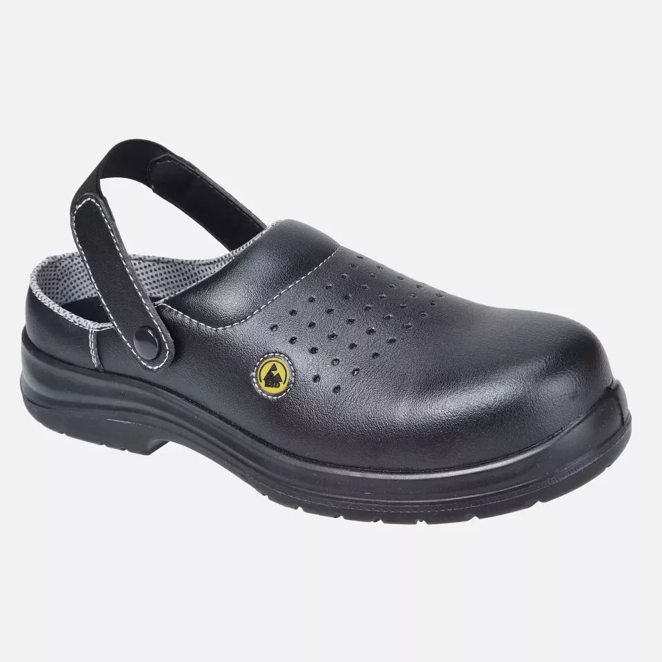Portwest FC03BKR, Compositelite ESD Perforated Safety Clog SB AE, Black, image 1, gallery thumbnail