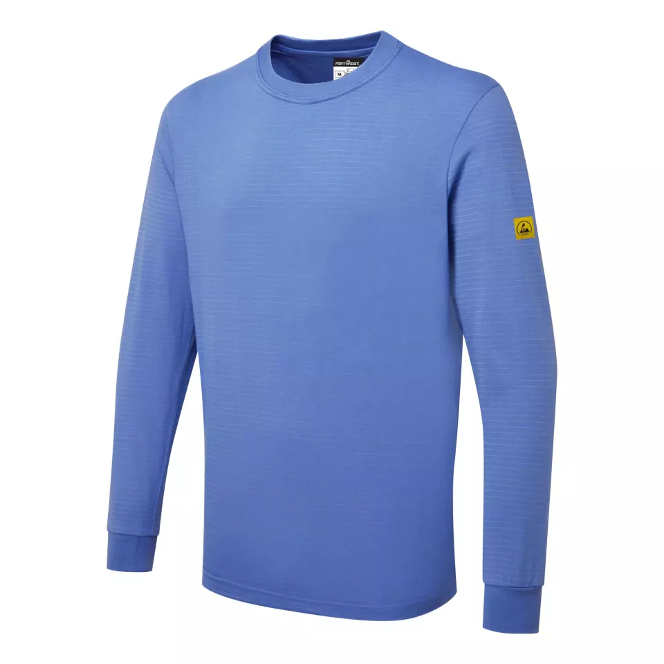 Portwest AS22HBR, Anti-Static ESD T-Shirt L/S, Hamilton Blue, image 4, gallery thumbnail