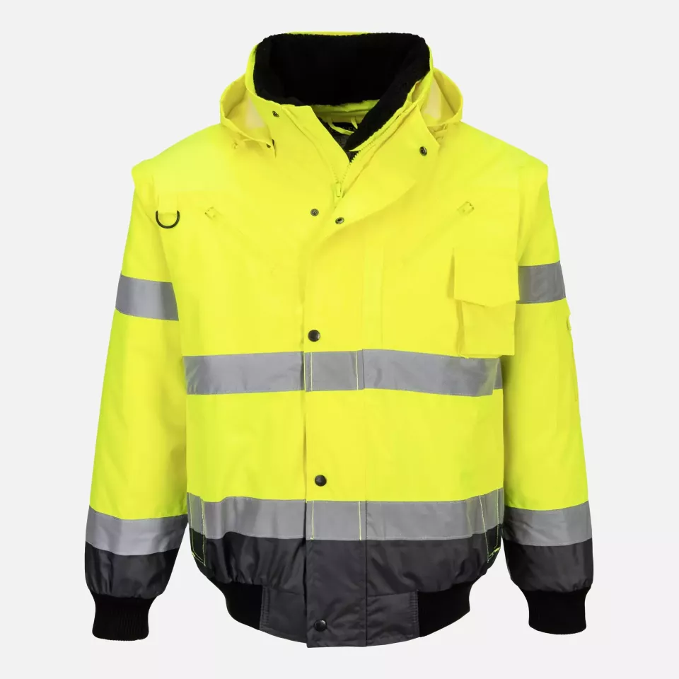 Portwest C465YGY, Hi-Vis 3-in-1 Contrast Bomber Jacket, Yellow/Grey, image 1, gallery thumbnail