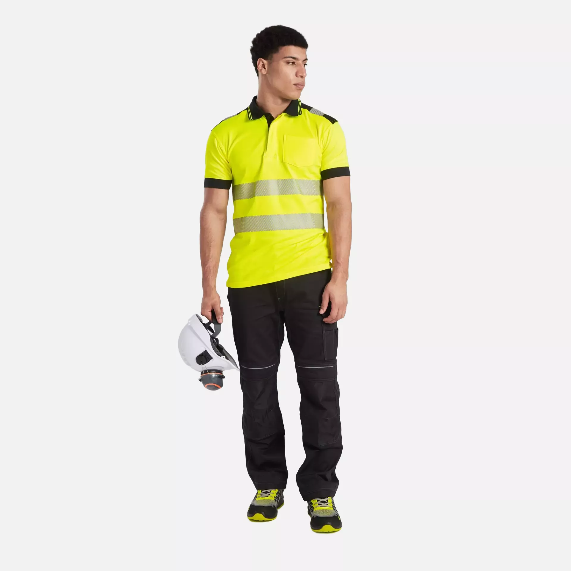 Portwest T180YBR, PW3 Hi-Vis Cotton Comfort Polo Shirt S/S, Yellow/Black, image 3