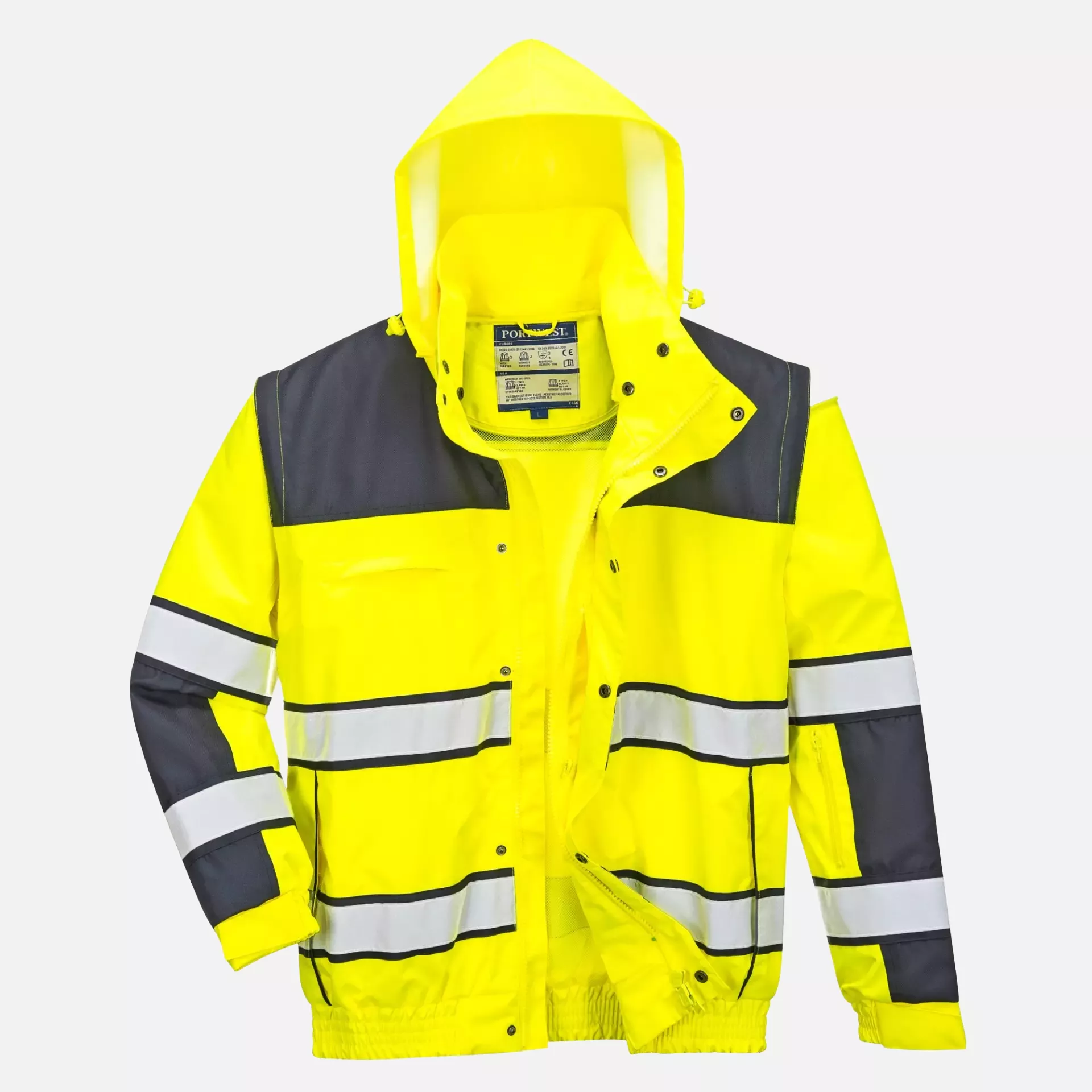 Portwest C466YNR, Hi-Vis 3-in-1 Contrast Winter Bomber Jacket, Yellow/Navy, image 3