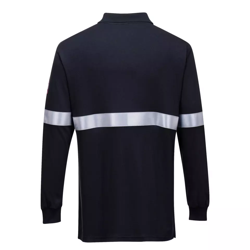 Portwest FR03NAR, Modaflame Knit Anti-Static FR Long Sleeve Reflective Tape Polo Shirt, Navy, image 2, gallery thumbnail