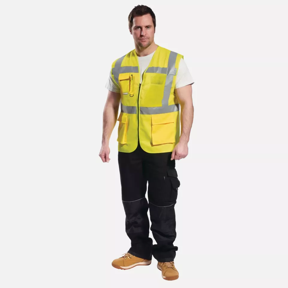 Portwest C496YER, Madrid Hi-Vis Half Mesh Executive Vest, Yellow, image 3, gallery thumbnail