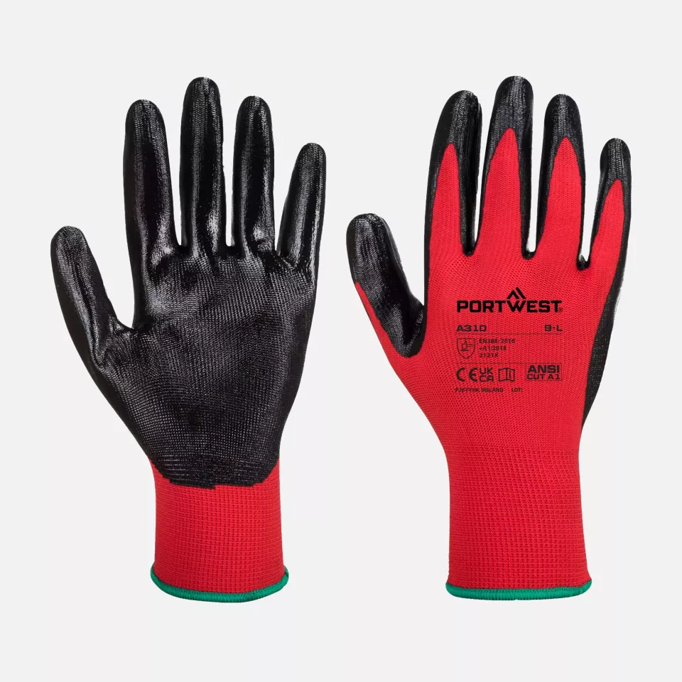 Portwest A310R8R, Flexo Grip Nitrile Glove, Red/Black, image 3, gallery thumbnail