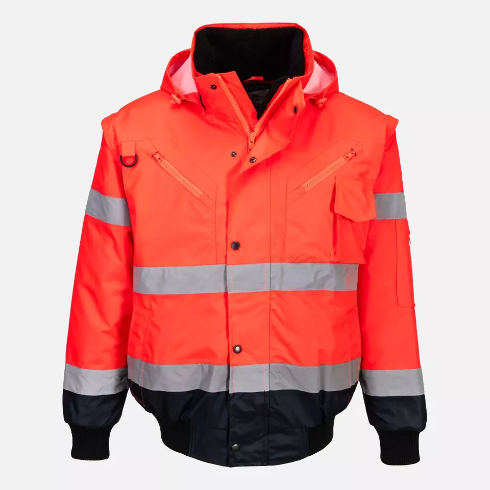 Portwest C465RNR, Hi-Vis 3-in-1 Contrast Bomber Jacket, Red/Navy, image 1, gallery thumbnail
