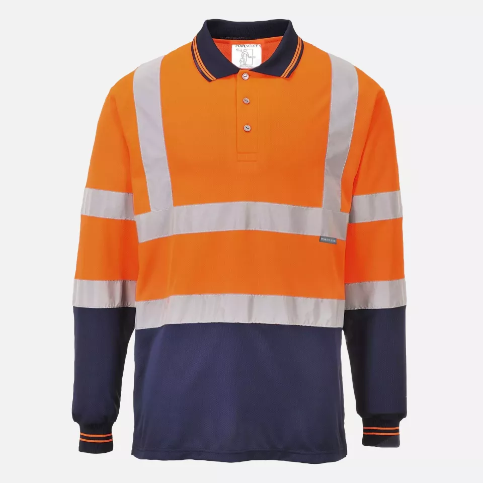 Portwest S279ONR, Hi-Vis Contrast Polo Shirt L/S, Orange/Navy, image 1, gallery thumbnail